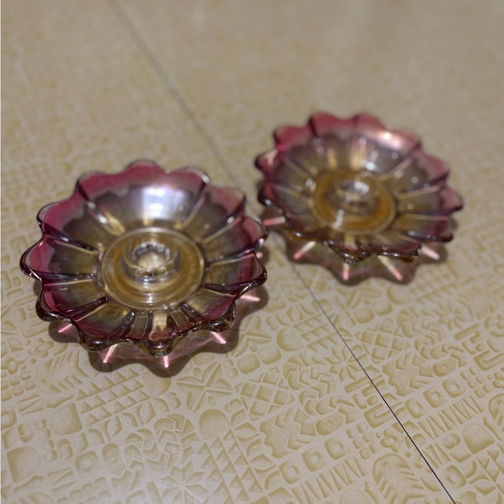 Vintage Federal Glass Pink and Gold Candle Holders